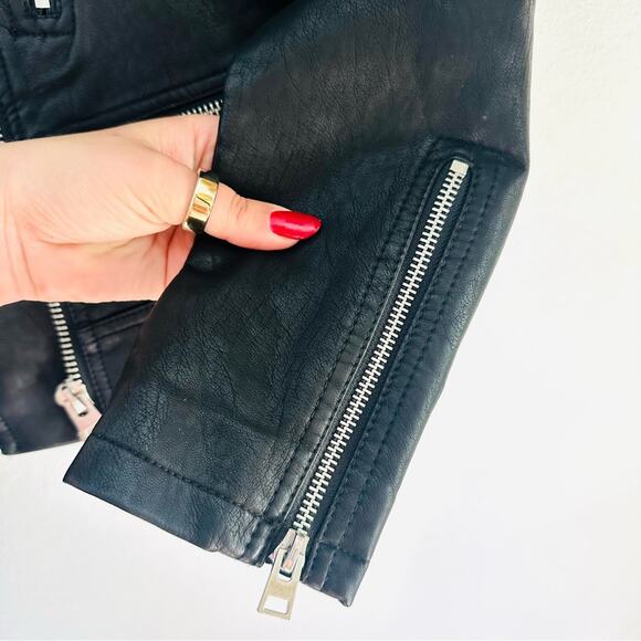 TOPSHOP Black Faux Vegan Leather Offset Side Zip Classic Moto Biker Jacket 4 - Picture 14 of 15